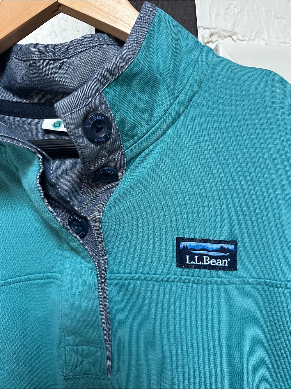 L.L. Bean Teal Pullover with Chambray Trim